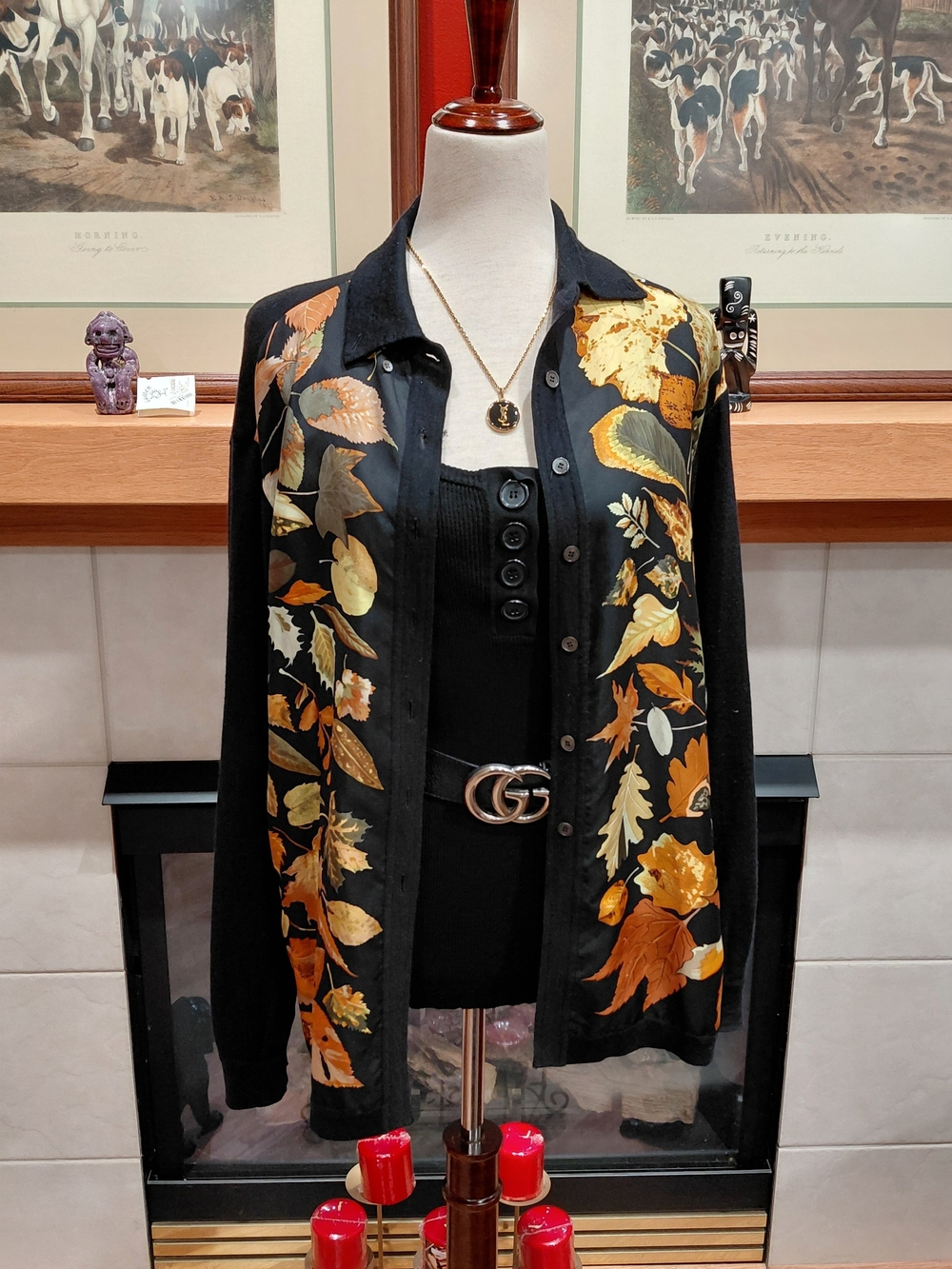Vintage Hermes Tourbillions Twillaine Black Silk Knit Cardigan Sweater 1990 S 40